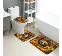 Lot de 3 tapis de salle de bain en forme de U, motif ourson, feuilles d'automne, tournesols, absorbants, antidérapants, lavables