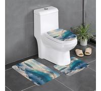 Lot de 3 tapis de salle de bain en forme de U, tapis de toilette, couvercle en forme de O, motif vagues de mer, océan, vagues