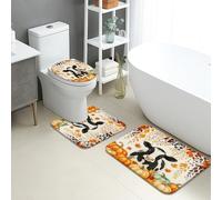 Lot de 3 tapis de salle de bain en forme de vache - Tapis de toilette rustique antidérapant en forme de U - Lavable - Séchage rapide - Moisson d'automne
