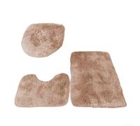 Lot de 3 tapis de salle de bain en microfibre conçus pour le confort et la sécurité avec pois antidérapants en PVC sur envers en flanelle, pour les trois pièces (marron)