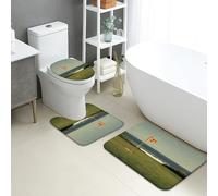 Lot de 3 tapis de salle de bain en mousse à mémoire de forme, absorbants, antidérapants, lavables en forme de U, motif parcours de golf, paysage côtier, verdure