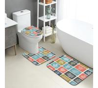 Lot de 3 tapis de salle de bain en mousse à mémoire de forme, absorbants, antidérapants, lavables en forme de U, à séchage rapide, motif créatures océaniques, océan, corail