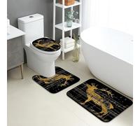 Lot de 3 tapis de salle de bain en mousse à mémoire de forme de cerf musical, élégant, absorbant, antidérapant, lavable en forme de U, inspiré de l'automne, séchage rapide