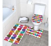 Lot de 3 tapis de salle de bain en peluche antidérapant avec tapis de toilette en forme de U et couvercle en forme de O, tapis de pâtisserie aromatisé macaron biscuit, 40 x 60 cm, tapis de sol