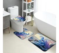 Lot de 3 tapis de salle de bain fantastiques - Motif dragon majestueux - Antidérapants - En forme de U - Lavables - Séchage rapide - En mousse à mémoire de forme
