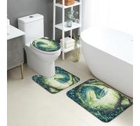 Lot de 3 tapis de salle de bain fantastiques, motif forêt de dragons enchantés, absorbants, antidérapants, lavables, en forme de U, à séchage rapide