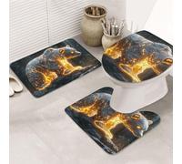 Lot de 3 tapis de salle de bain Fire Bears In The Wild en mousse à mémoire de forme, doux et absorbant, tapis de toilette en forme de U, décoration d'intérieur, séchage rapide
