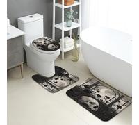 Lot de 3 tapis de salle de bain gothique, motif tête de mort foncé, forêt, absorbants, antidérapants, lavables en forme de U, pour Halloween