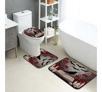 Lot de 3 tapis de salle de bain gothiques, absorbants, antidérapants, lavables en forme de U, à séchage rapide, en mousse à mémoire de forme, motif de chauve-souris, rose foncé