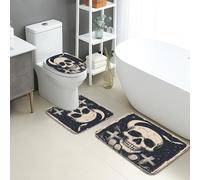 Lot de 3 tapis de salle de bain gothiques, vintage, tête de mort, croix, absorbants, antidérapants, lavables, esthétiques, foncés, en flanelle, à séchage rapide