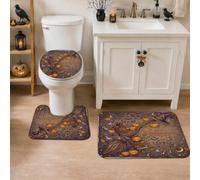 Lot de 3 tapis de salle de bain Halloween avec balai et livre de sorts