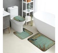 Lot de 3 tapis de salle de bain inspirés de la nature, vintage, motif oiseau bleu et fougère, tapis de toilette absorbant, antidérapant, lavable, séchage rapide