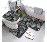 Lot de 3 tapis de salle de bain lavables en forme de U avec motif de faucheuse et pierres tombales - Tapis de contour doux et absorbant pour salle de bain, baignoire, WC