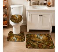 Lot de 3 tapis de salle de bain léopard, tapis de toilette absorbants à séchage rapide pour lavabo, décoration de sol, motif nature, feuilles d'automne, forêt, automne, marron