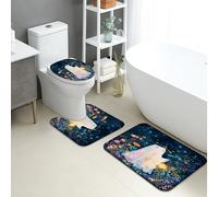 Lot de 3 tapis de salle de bain magiques, forêt enchantée, lumineux, antidérapant, en forme de U, lavable, motif floral mystique à séchage rapide