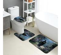 Lot de 3 tapis de salle de bain magiques - Motif forêt enchantée, sorcière - Tapis de toilette absorbant et antidérapant en forme de U - Tapis de toilette en mousse à mémoire de forme - Motif floral
