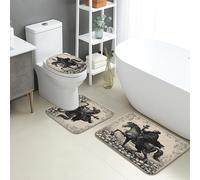 Lot de 3 tapis de salle de bain médiévaux, vintage, chevalier, absorbants, antidérapants, lavables, en forme de U, œuvre d'art classique, en flanelle, à séchage rapide