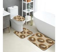 Lot de 3 tapis de salle de bain mignons, tapis de toilette absorbants, antidérapants et lavables en forme de U, motif animaux sauvages rustiques, en flanelle, à séchage rapide