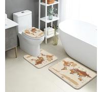 Lot de 3 tapis de salle de bain motif carte du monde rustique, absorbants, antidérapants, lavables, en flanelle, à séchage rapide, inspirés des voyages