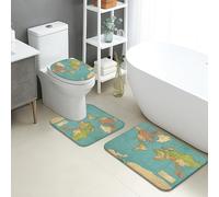 Lot de 3 tapis de salle de bain motif carte du monde, vintage, bleu océan, globe terrestre, absorbant, antidérapant, lavable, en flanelle, à séchage rapide, inspiré des voyages
