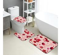 Lot de 3 tapis de salle de bain motif cerises, fruits rouges vifs, absorbants, antidérapants, lavables, inspirés du printemps, en flanelle, à séchage rapide