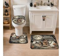 Lot de 3 tapis de salle de bain motif chien, fantôme, citrouilles, Halloween, antidérapant, lavable, pour baignoire, douche, décoration d'Halloween