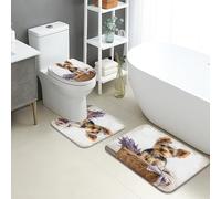 Lot de 3 tapis de salle de bain motif chien mignon, lavande, tapis de toilette absorbant, antidérapant, lavable en forme de U, motif animal printanier à séchage rapide