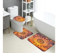 Lot de 3 tapis de salle de bain motif coucher de soleil, motif mandala, oiseaux, feuilles, absorbants, antidérapants, lavables, en mousse à mémoire de forme, motif floral d'automne