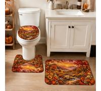 Lot de 3 tapis de salle de bain motif coucher de soleil, nature, fleurs rustiques, montagnes, automne, orange, tapis de bain absorbant à séchage rapide pour salle d'eau, lavabo, décoration