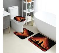 Lot de 3 tapis de salle de bain motif coucher de soleil, silhouette romantique, ciel nocturne, absorbants, antidérapants, lavables, en flanelle, à séchage rapide, motif floral d'automne