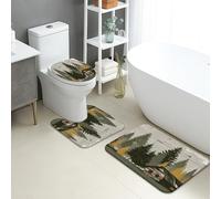 Lot de 3 tapis de salle de bain motif forêt rustique, absorbants, antidérapants, lavables, en flanelle, à séchage rapide