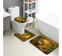 Lot de 3 tapis de salle de bain motif forêt - Tapis de toilette absorbant et antidérapant en forme de U - Lavable - Motif floral d'automne - Séchage rapide