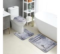 Lot de 3 tapis de salle de bain motif forêt - Tapis de toilette rustique, absorbant, antidérapant, lavable en forme de U, nature automnale, séchage rapide