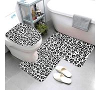 Lot de 3 tapis de salle de bain - Motif léopard noir et gris, tendance, absorbant, antidérapant, lavable, housse pour abattant de toilette en forme de U, tapis de contour doux, tapis de bain pour