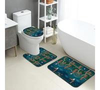 Lot de 3 tapis de salle de bain Motif paysage de cabane au bord du lac