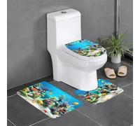 Lot de 3 tapis de salle de bain motif poissons tropicaux - Tapis de sol pour toilettes, baignoire/douche - Tapis de bain confortable et durable