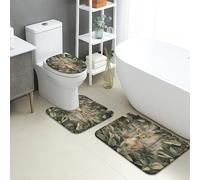Lot de 3 tapis de salle de bain nature, renard et feuilles, absorbants, antidérapants, lavables, en flanelle, à séchage rapide, motif forêt rustique