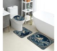 Lot de 3 tapis de salle de bain nautique vintage, motif voilier, vagues de l'océan, absorbants, antidérapants, lavables, en flanelle, à séchage rapide