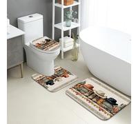 Lot de 3 tapis de salle de bain occidentaux, style vintage, bottes de campagne, chapeaux, tapis de toilette absorbants, antidérapants, lavables en forme de U, motif floral d'automne en mousse à