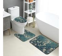 Lot de 3 tapis de salle de bain océan, motif créatures marines, absorbants, antidérapants, lavables, en flanelle, à séchage rapide