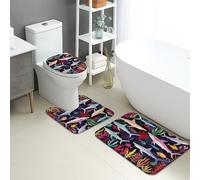 Lot de 3 tapis de salle de bain océan, motif requins colorés et corail, tapis de toilette absorbants, antidérapants, lavables en forme de U, séchage rapide