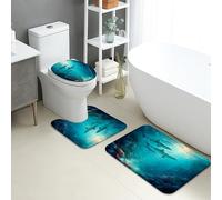 Lot de 3 tapis de salle de bain océan, motif requins sous-marins, tapis de toilette absorbants, antidérapants et lavables, en flanelle, à séchage rapide