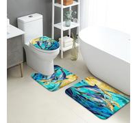 Lot de 3 tapis de salle de bain océan, tapis de toilette absorbants, antidérapants et lavables, en flanelle à séchage rapide, motif vagues de poissons colorés