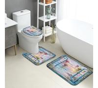 Lot de 3 tapis de salle de bain océan, tapis de toilette absorbants, antidérapants, lavables en forme de U, à séchage rapide, en flanelle, à séchage rapide, motif méduse bleu côtier