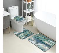 Lot de 3 tapis de salle de bain océan, tapis de toilette abstrait, bleu et vert, absorbants, antidérapants, lavables, en flanelle, à séchage rapide