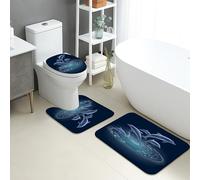 Lot de 3 tapis de salle de bain océan, tapis de toilette artistique, motif vagues de dauphins, absorbants, antidérapants, lavables, en flanelle, à séchage rapide, bleu marine
