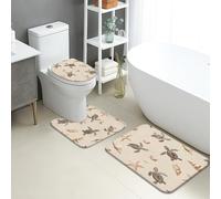 Lot de 3 tapis de salle de bain océan, tortue de mer, étoile de mer, tapis de toilette absorbant, antidérapant, lavable en forme de U, tapis côtier en flanelle à séchage rapide