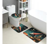 Lot de 3 tapis de salle de bain pour Halloween, nain, citrouille, balai, absorbants, antidérapants, lavables, en mousse à mémoire de forme, séchage rapide