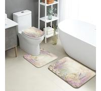 Lot de 3 tapis de salle de bain printaniers, absorbants, antidérapants et lavables, lavables, lavables, à séchage rapide, motif floral et cheval magique, en flanelle, lavande, à séchage rapide