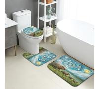 Lot de 3 tapis de salle de bain printaniers, inspirés de la nature, paysage Capybara, absorbants, antidérapants, lavables, en forme de U, à séchage rapide
